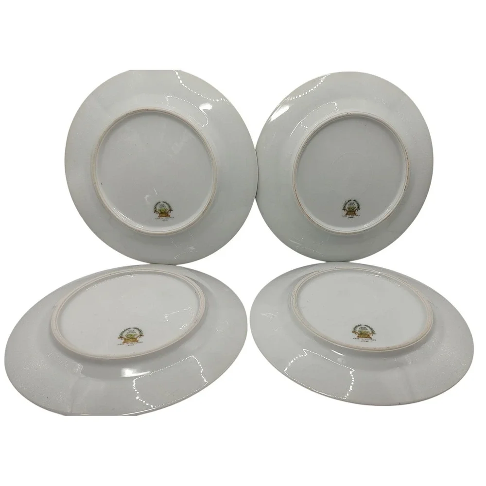 Vintage SGK China Salad Plate Floral Pattern‎ Gold Trim Scroll Set of Four